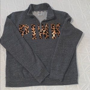 Pink half zip sweatshirt with leopard Pink